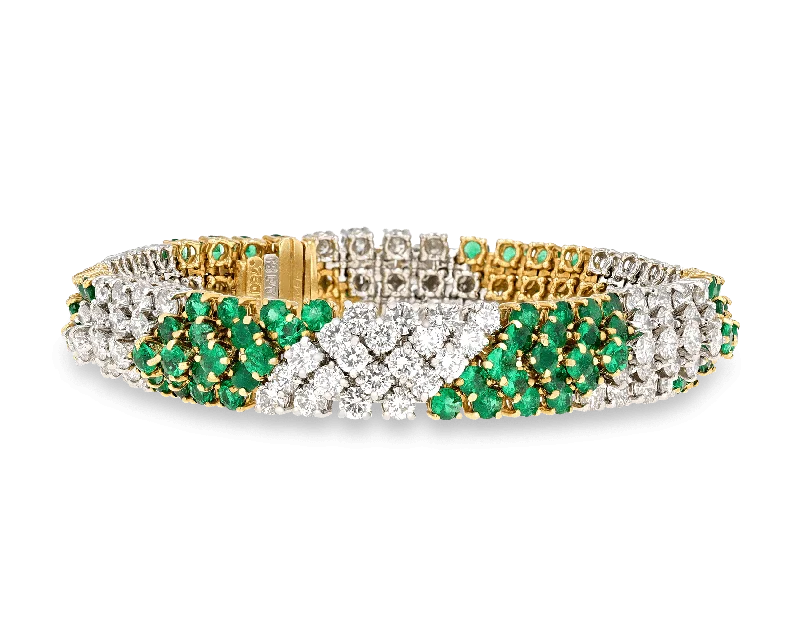 Silver Chain Bracelets-Hammerman Brothers Emerald and Diamond Bracelet