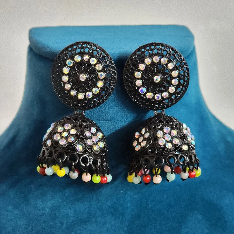 Cute Heart Earrings-H K Fashion Black Plated  Pearls Jhumki Earrings