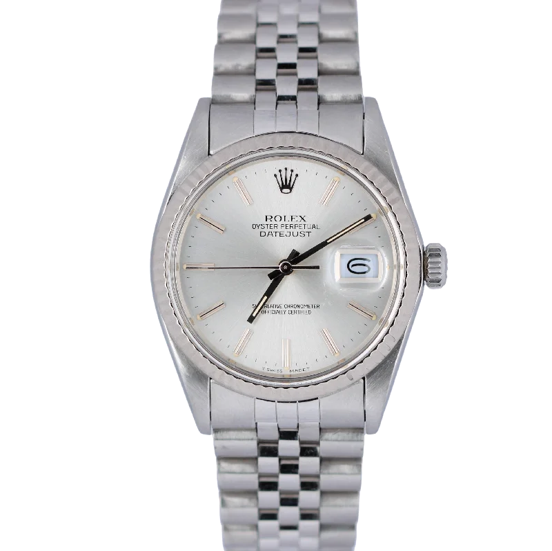 Women’s Watches with Leather Strap-Rolex DateJust Silver Dial Fluted Jubilee Stainless Steel 36mm 16014 Watch