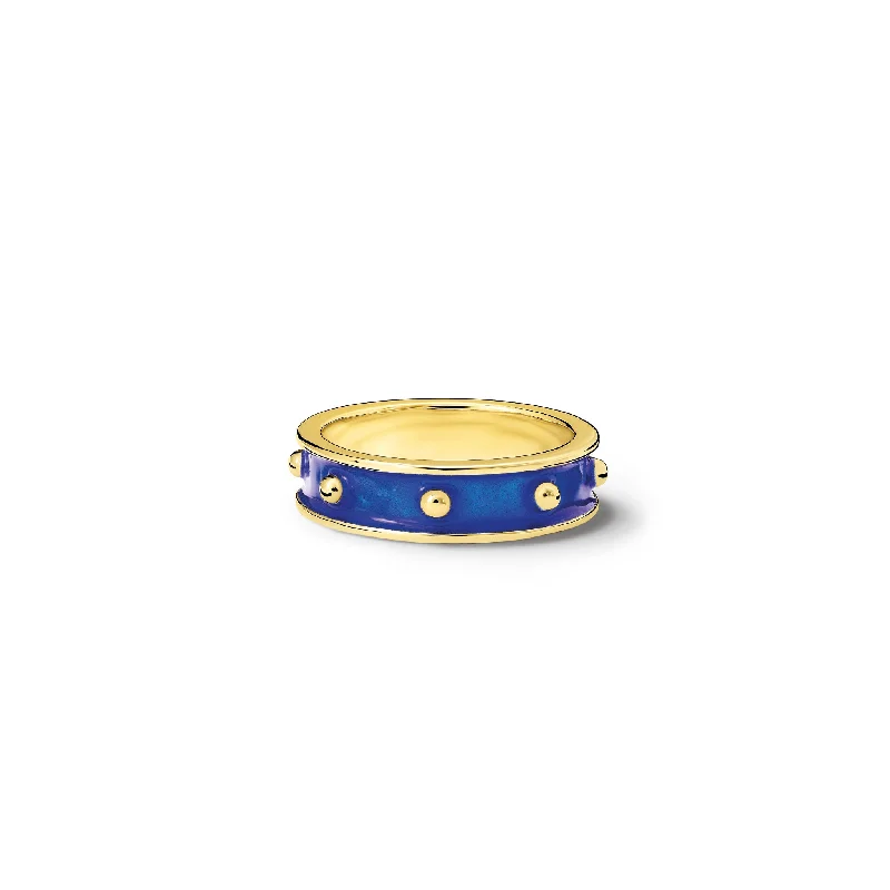 Simple Rose Gold Rings-Decimus Ring 18ct Yellow Gold - Dark Blue Enamel