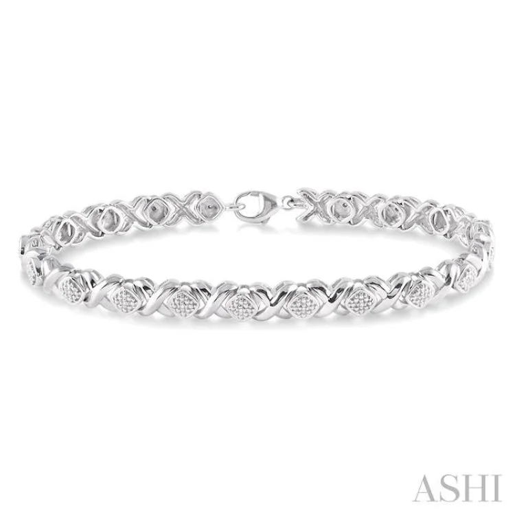 Chunky Gemstone Bracelets-1/10 Ctw 'X' and SQ Single Cut Diamond Bracelet in Sterling Silver