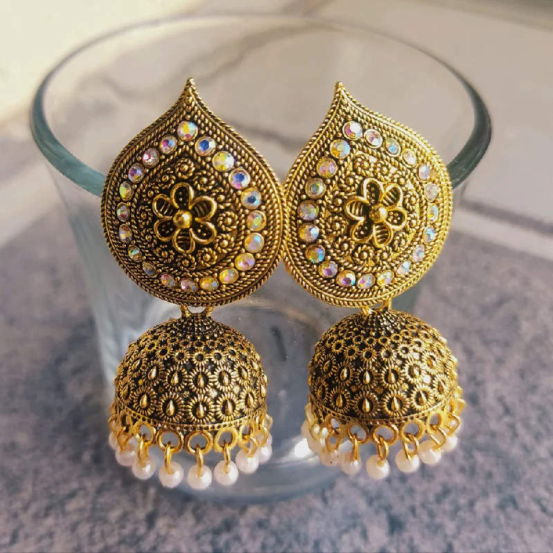 Custom Gemstone Earrings-H K Fashion Gold Plated Austrian Stone And  Pearls Jhumki Earrings