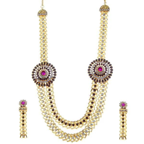 Simple Chain with Pendant Necklaces-Tip Top Fashions Purple Austrian Stone Gold Plated Necklace Set - 1106301E