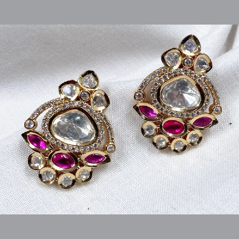 White Pearl Earrings-Royal Kundan Jewellery Gold Plated Polki Kundan Stud Earrings