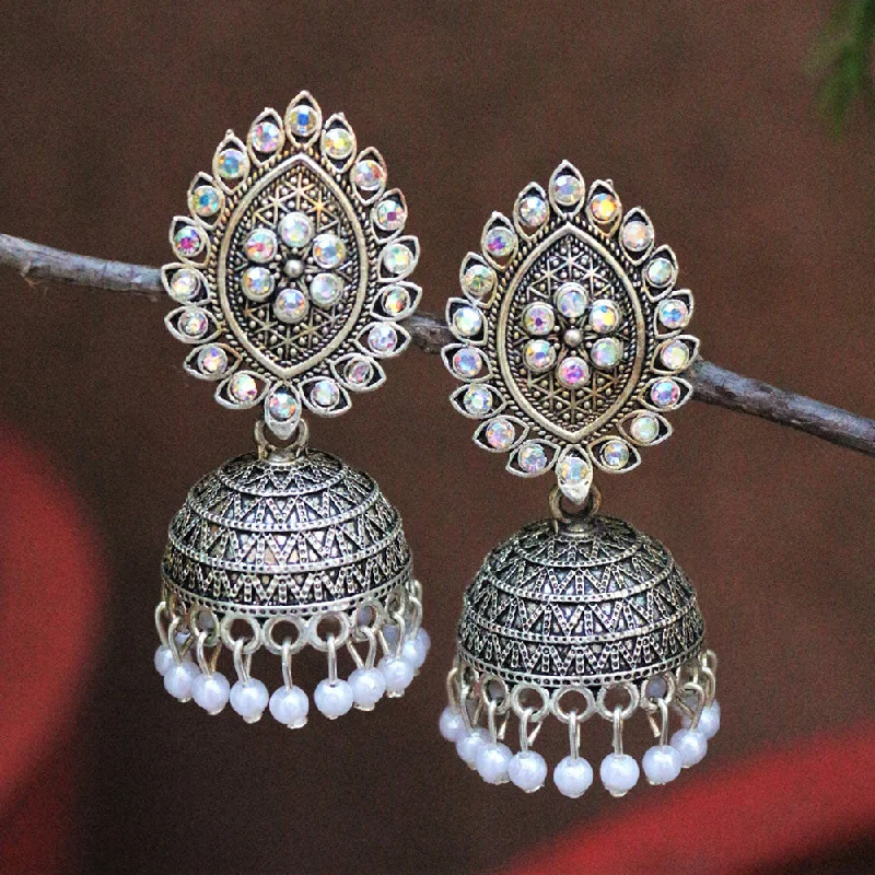 Gold-Plated Earrings for Women-H K Fashion Oxidised Plated Austrian Stone And Pearls Jhumki Earrings