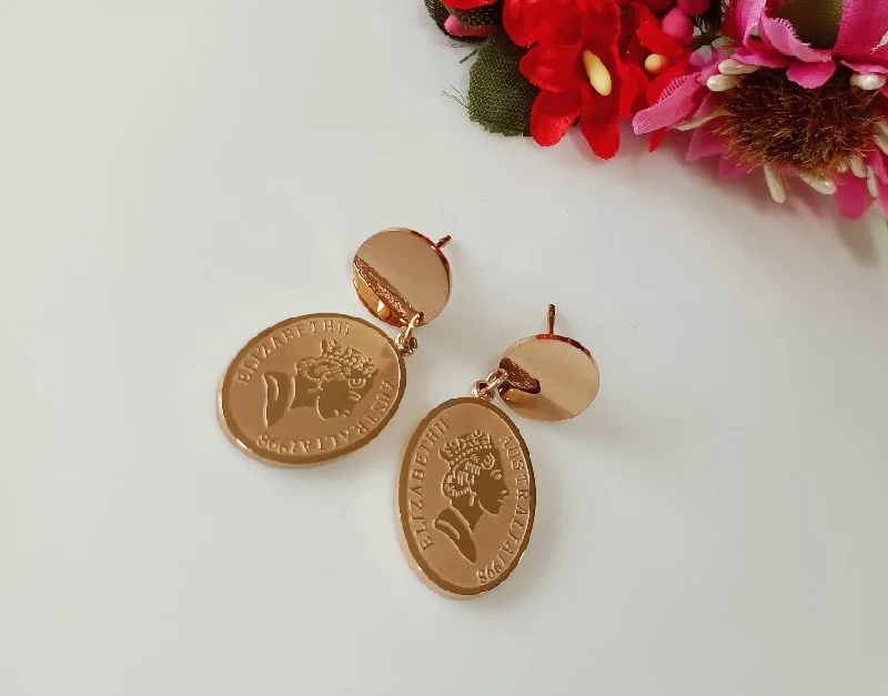 Simple Silver Earrings-Tarohi Jewels Stainless Steel Silver/Rosegold/Gold Plated Queen Elizabeth Portrait Earring-STNER 2568