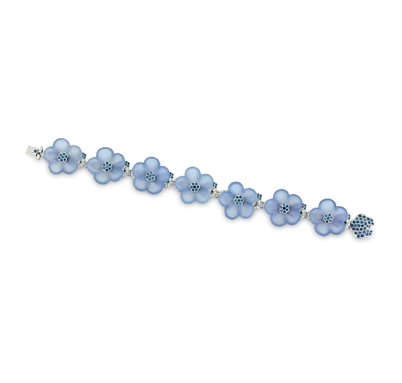 Personalized Nameplate Bracelets-Tiffany & Co. Chalcedony and Blue Sapphire Flower Bracelet