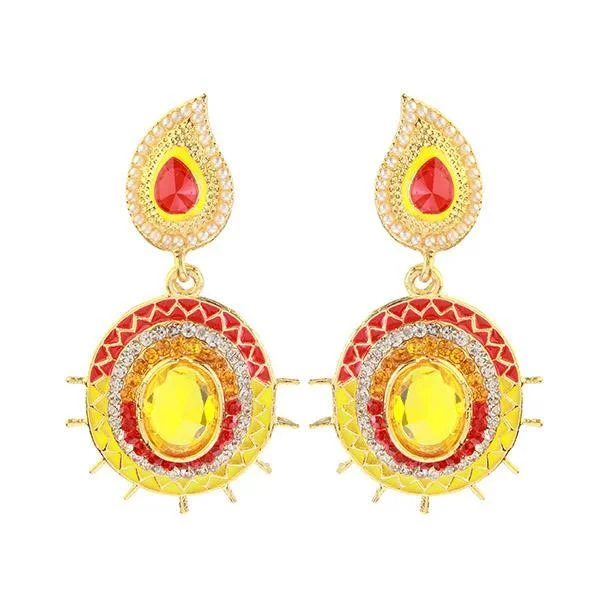 Swarovski Crystal Earrings-Kriaa Yellow And Maroon Meenakari Austrian Stone Dangler Earrings - 1304604