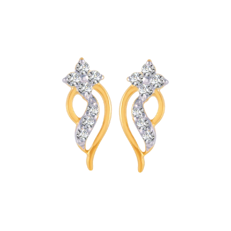 Unique Hoop Earrings-14KT (585) Yellow Gold And Diamond Stud Earrings For Women