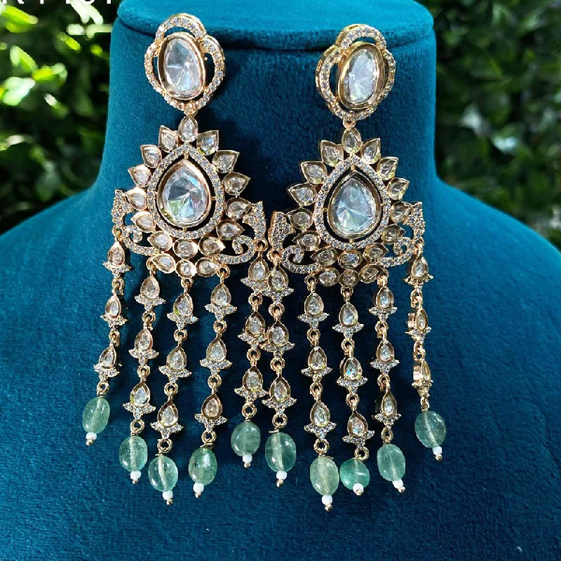 Natural Gemstone Earrings-Royal Kundan Jewellery Gold Plated Polki Kundan And Beads Dangler Earrings