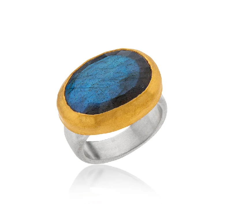 Wedding Bands with Gemstones-Nava Zahavi Yellow Gold Oval Large Labradorite Ring