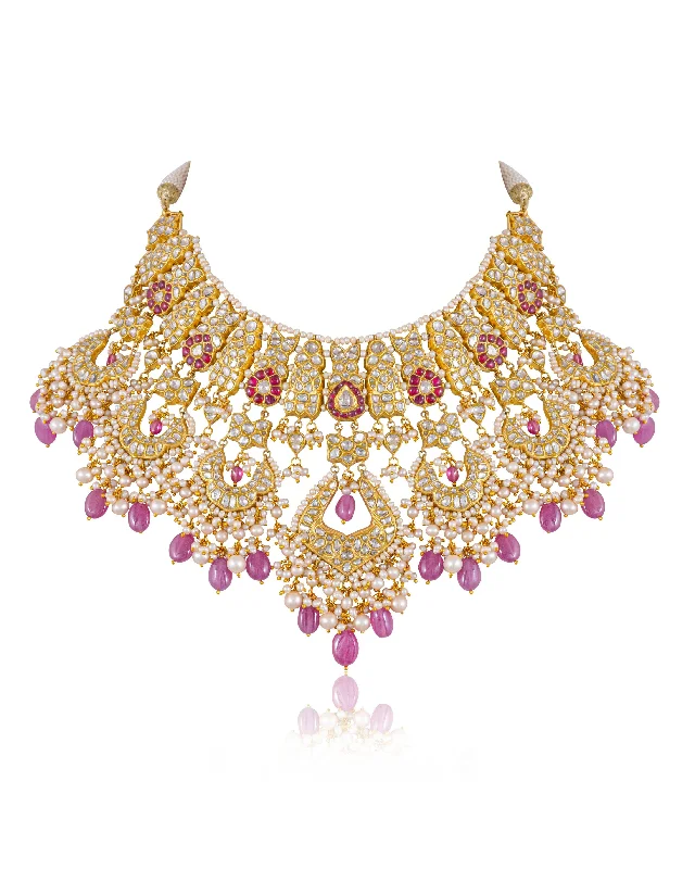 Gold Diamond Necklaces-Sanika Polki Necklace