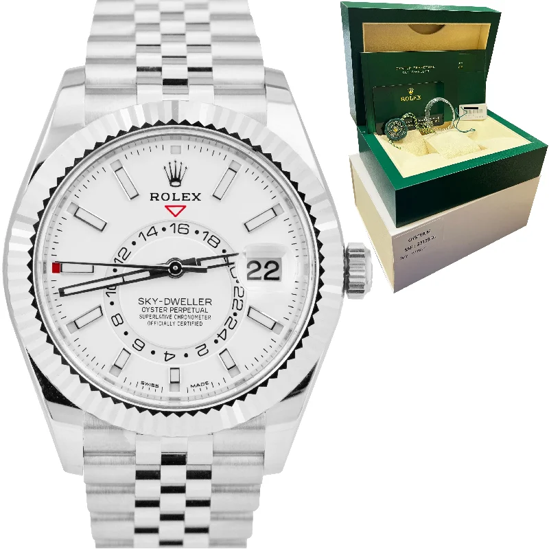 Elegant Diamond Watches-2021 Rolex Sky-Dweller WHITE DAIL 42mm JUBILEE Steel Watch 326934 BOX PAPERS