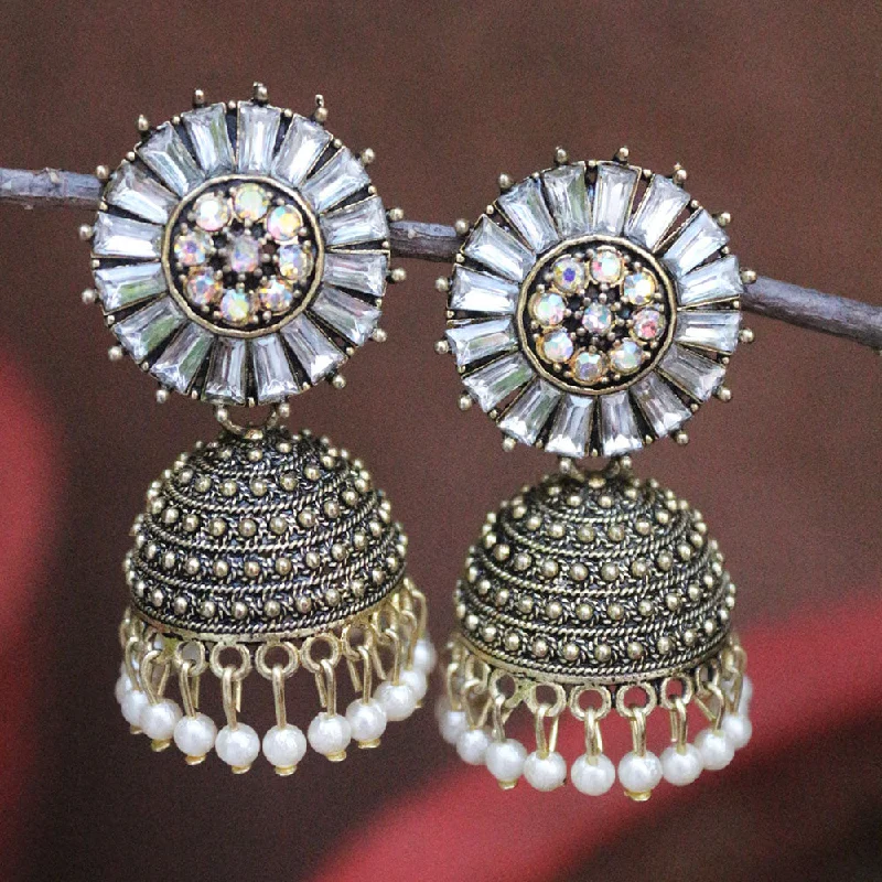 Pearl Drop Earrings-H K Fashion Gold Plated Crystal Stone And  Pearls Jhumki Earrings