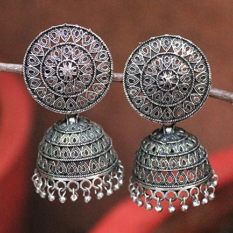 18k Gold Earrings-H K Fashion Oxidised Plated Jhumki Earrings