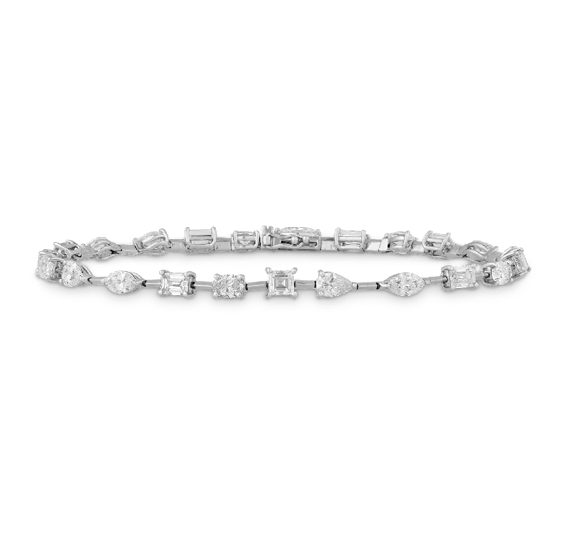 Beautiful Gold Charm Bracelets-Multi-Shape Diamond Tennis Bracelet, 4.98 carats