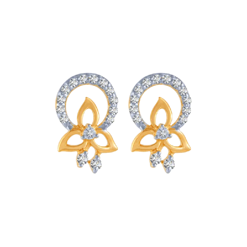 Large Statement Earrings-14KT (585) Yellow Gold And Diamond Stud Earrings For Women