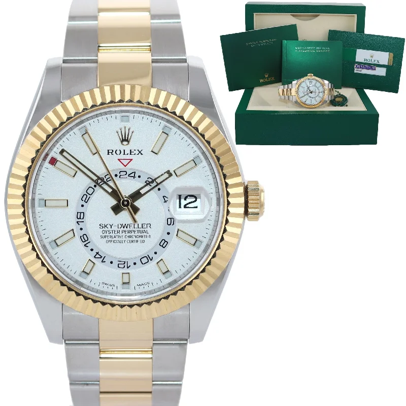 Trendy Mesh Band Watches-PAPERS Rolex Sky-Dweller 326933 White Two Tone Gold Steel White Watch Box