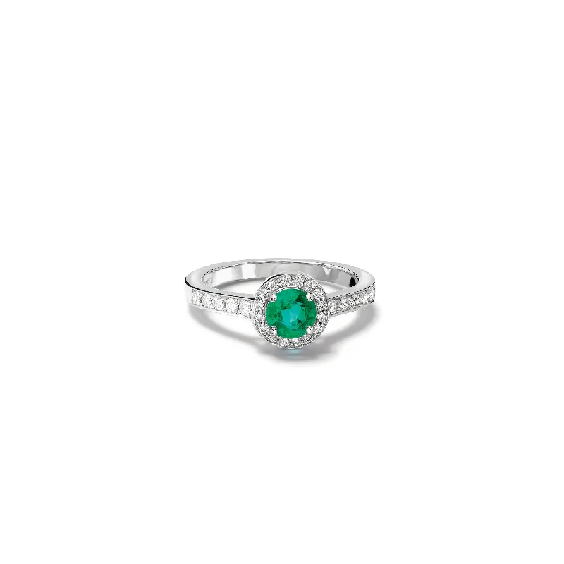 Trendy Gemstone Rings-Rosa Engagement Ring 18ct White Gold - Emerald & Diamond