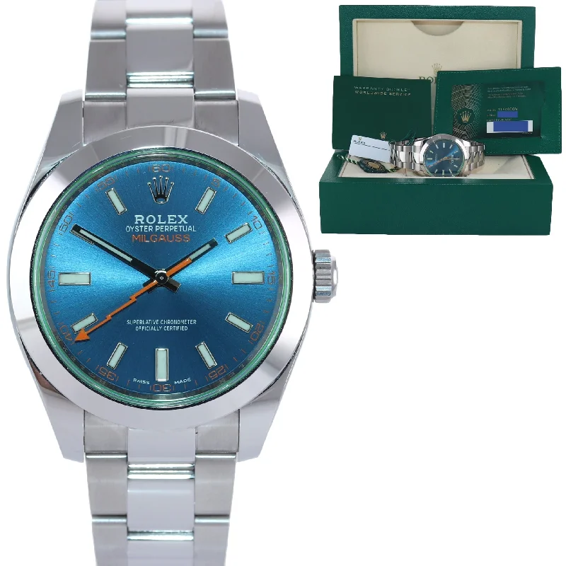 Affordable Luxury Watches-2020 Papers Rolex Milgauss Blue Anniversary Green 116400GV Steel 40mm Watch Box