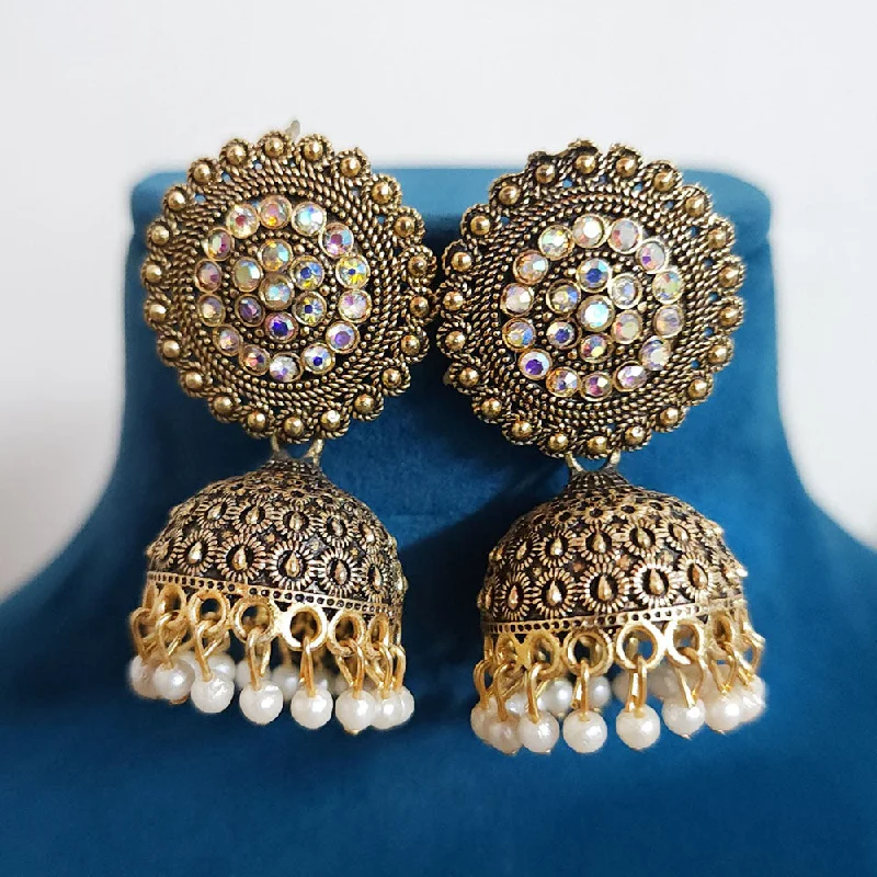 Gold Wire Earrings-H K Fashion Gold Plated Austrian Stone And  Pearls Jhumki Earrings