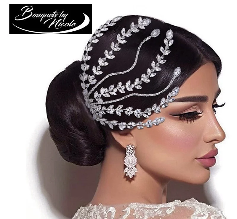 Custom Brooch for Weddings-Bridal Hair Accessories l Rhinestone Wedding Forehead Headband  l Hair Comb l Hair Chain HP-20