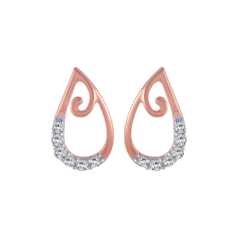 Antique Silver Earrings-14KT (585) Rose Gold And Diamond Stud Earrings For Women