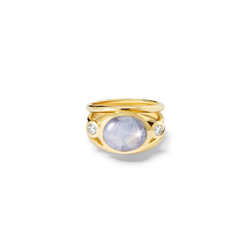 Adjustable Gemstone Rings-Aeneus Ring 18ct Yellow Gold - Star Pale Sapphire & Diamond