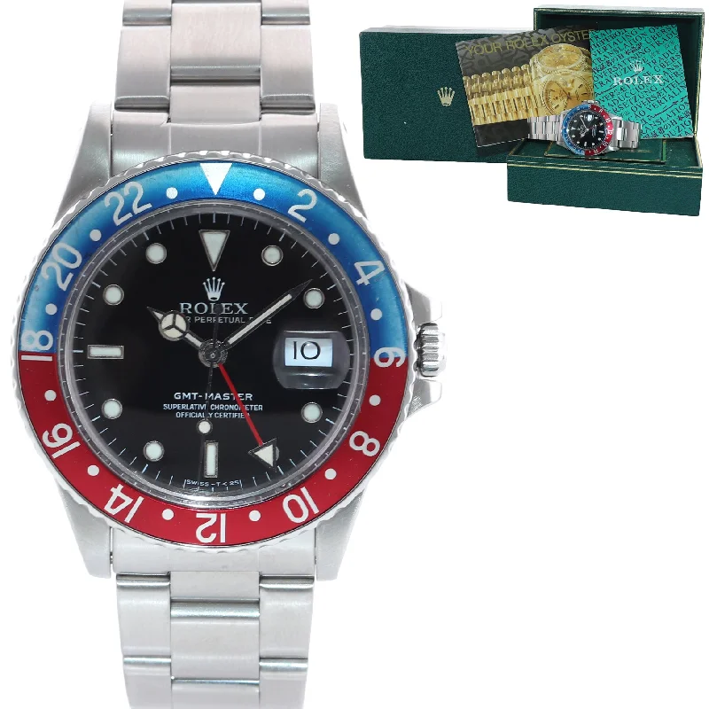 Affordable Waterproof Sports Watches-1986 Rolex GMT-Master Pepsi Blue Red Steel 16750 40mm Watch Box