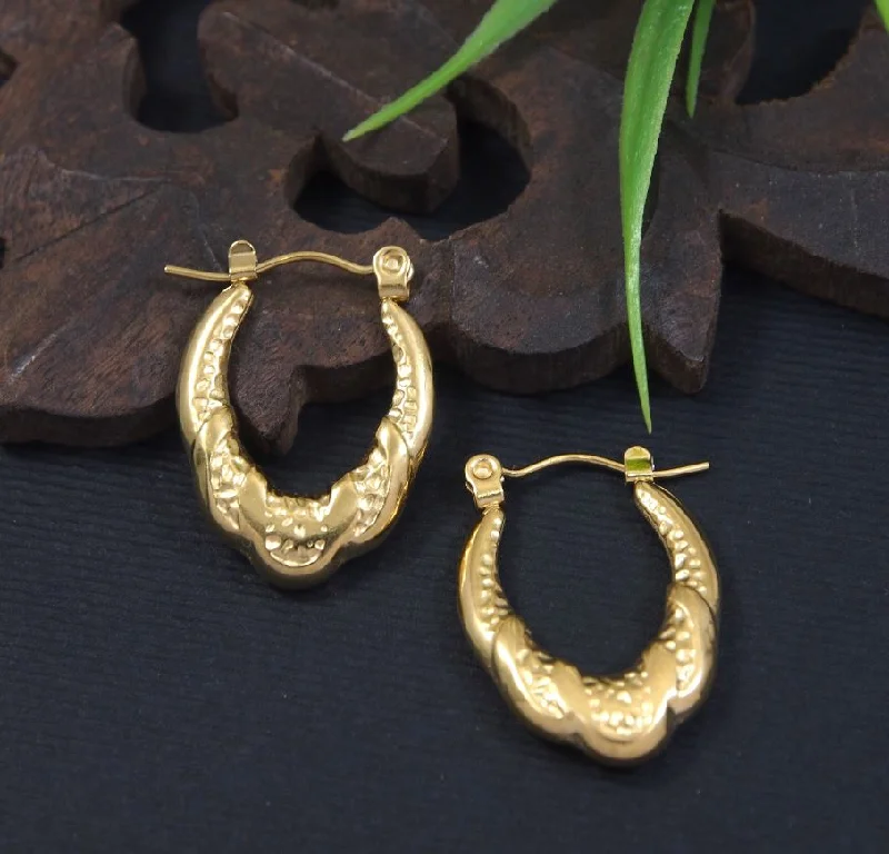 Antique Gold Earrings-Tarohi JewelsStainless Steel Anti Tarnish Gold Plated Hoops Earring- STNER 5322