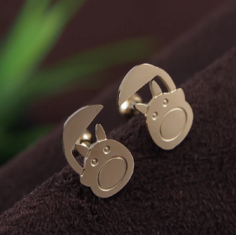 Precious Stone Earrings-Tarohi Jewels Stainless Steel Gold Plated Bunny Stud Earring- STNER 3867