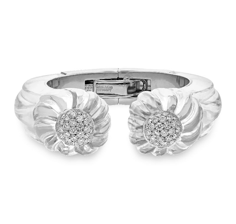 Trendy Designer Bracelets-David Webb Carved Rock Crystal and Diamond Bracelet