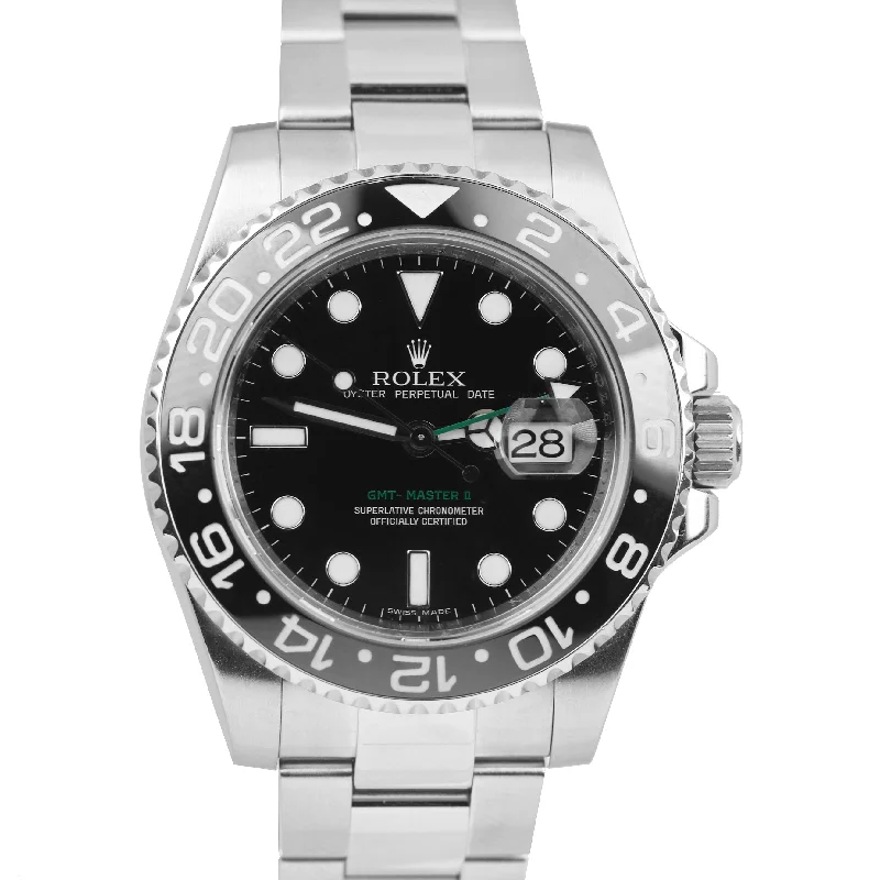 Watches with Sapphire Crystal-MINT Rolex GMT-Master II Stainless Steel Black 40mm Ceramic 116710 Date Watch