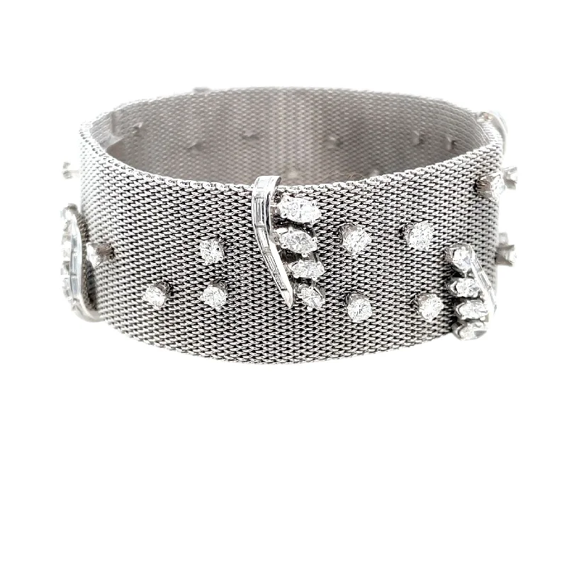 Fashionable Layered Bracelets-Retro Platinum Fabric Bracelet with 7.50 cttw Diamonds