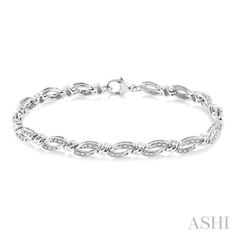 Classic Charm Bracelets-1/6 Ctw Knot Shape Single Cut Diamond Bracelet in Sterling Silver