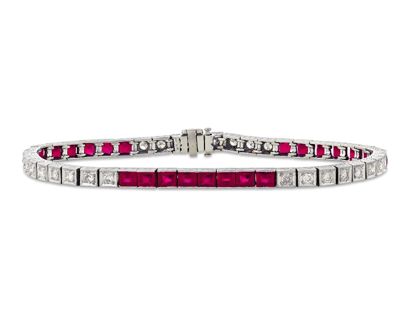 Elegant Stretch Bracelets-Ruby and Diamond Line Bracelet