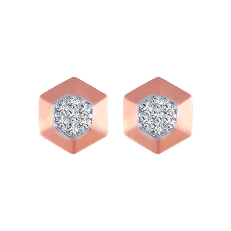 Long Silver Earrings-14KT (585) Rose Gold And Diamond Stud Earrings For Women