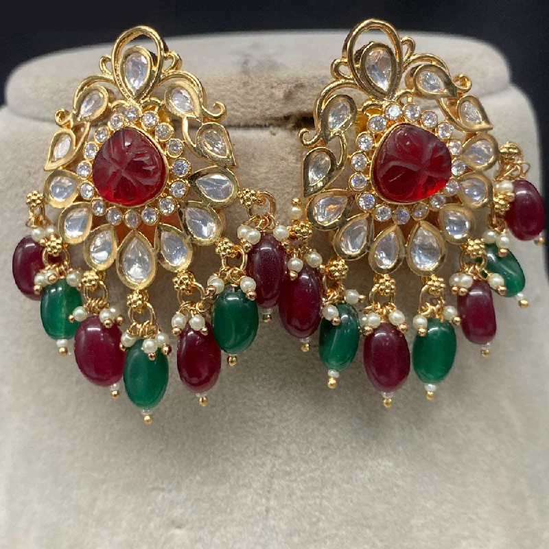 Large Statement Earrings-Amoliya Jewels Gold Plated Polki Kundan Stone And Beads Dangler Earrings