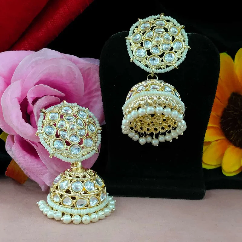 Crystal Stud Earrings-Blythediva Gold Plated Kundan Stone And Pearls Jhumki Earrings