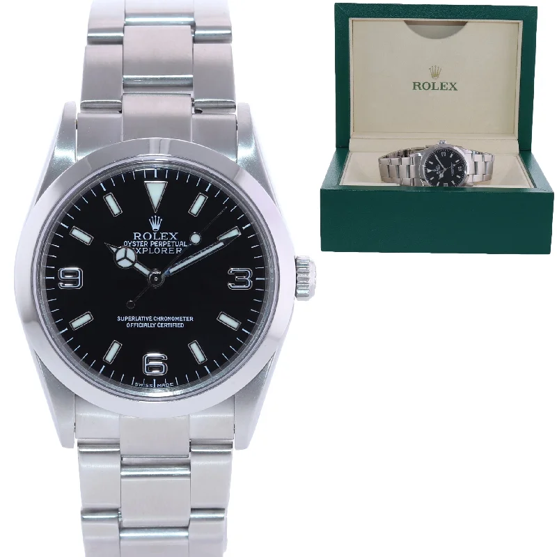 Personalized Watches for Special Occasions-2001 Rolex Explorer I Black 36mm 114270 Steel Black Arabic Lume Watch