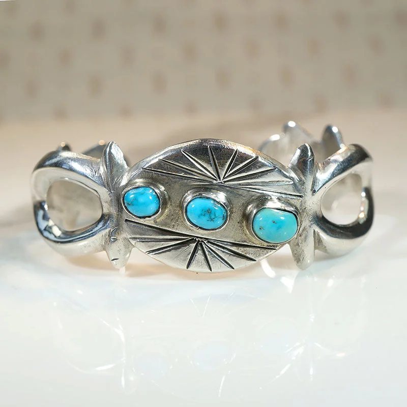 Modern Adjustable Bracelets-Sand Cast Sterling & Turquoise Petite Cuff Bracelet