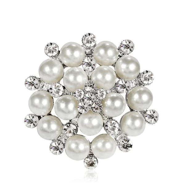 Designer Brooch with Rhinestone Embellishment-Flower Pearls & Rhinestone Brooch BR-203