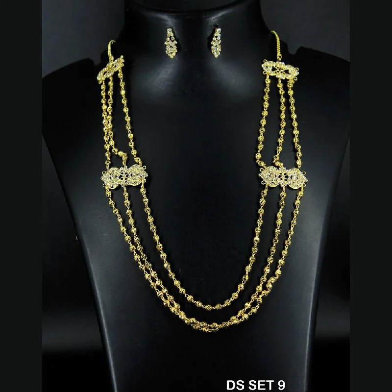 Engraved Bar Necklaces-Mahavir Forming Look Gold Plated beautiful Multi Layer Necklace Set  - DS SET 9