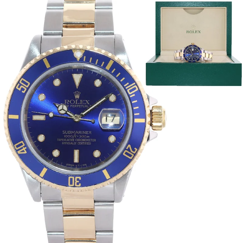 Classic Mechanical Watches-1998 Rolex Submariner 16613 Two Tone Steel 18k Yellow Gold Blue 40mm Dive Watch