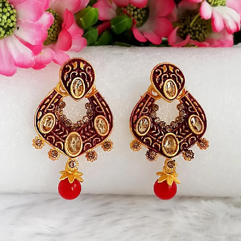 Stylish Hoop Earrings for Women-Woma Gold Plated Maroon Dangler Meenakari Earrings - 1318055D