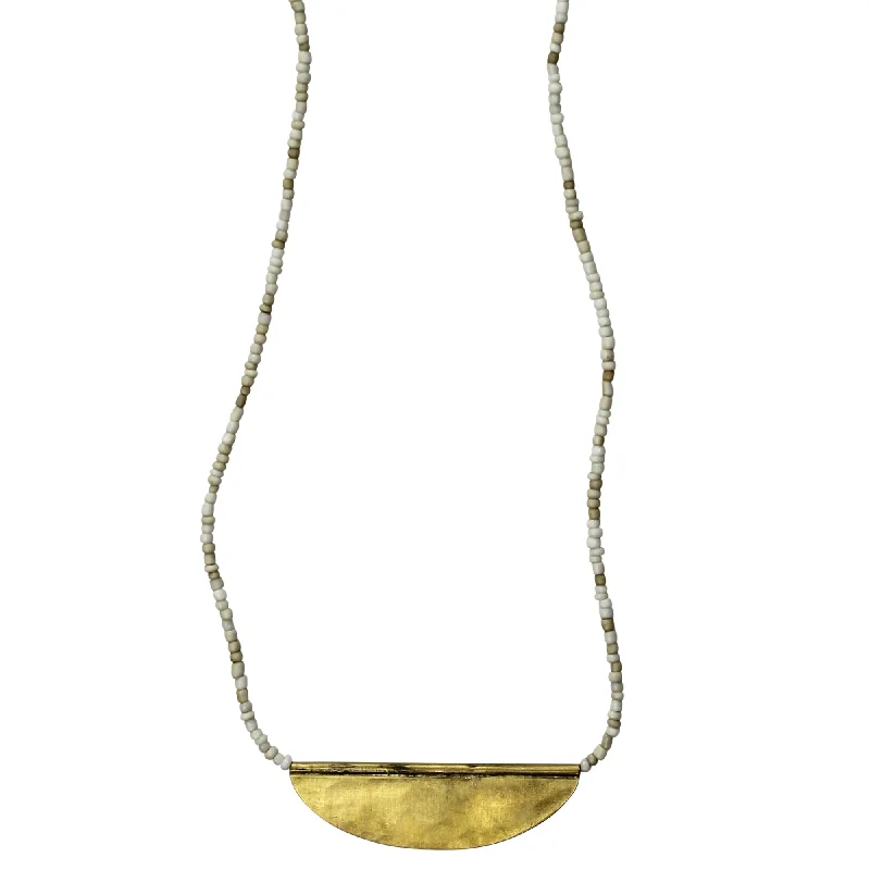 Classic Gold Pendant Necklaces-Necklace with Crescent, White Beads