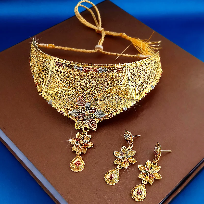 Multi-Strand Necklaces-Kalyani Forming Gold Plated Traditional Designer Necklace & Earring Set