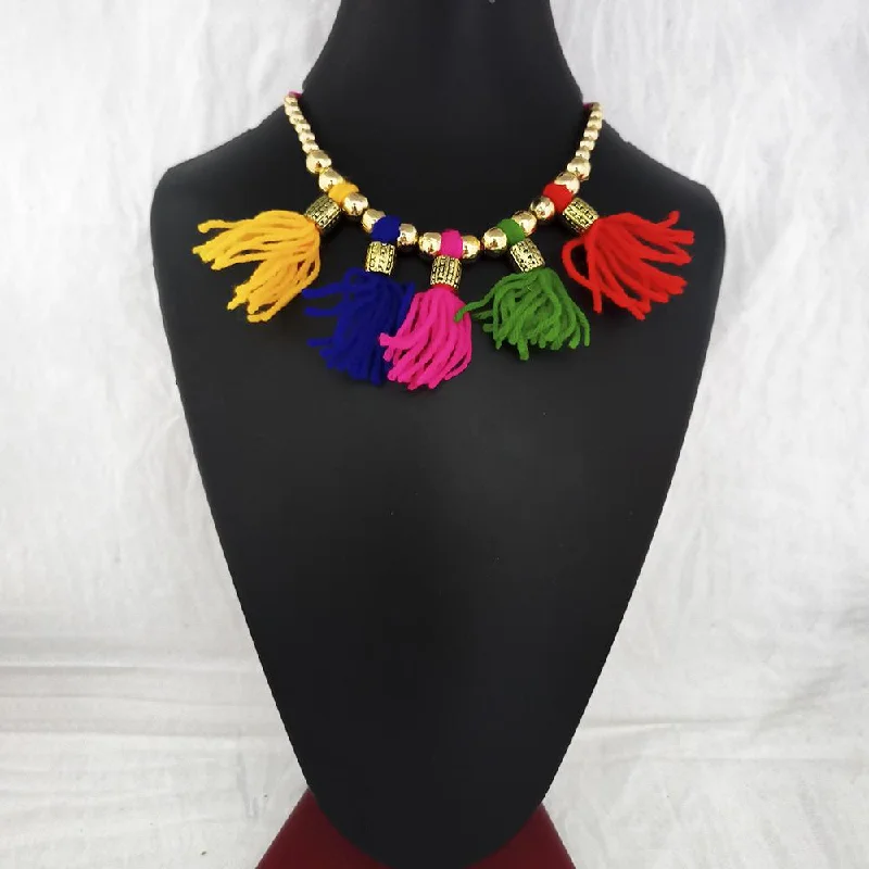 Trendy Gold Necklaces-Jeweljunk Gold Plated Multicolor Thread Necklace  - 1115673