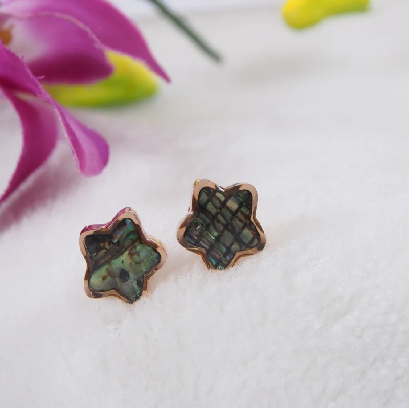 Silver Earring Cuffs-Tarohi Jewels Stainless Steel Rosegold Plated Star Shaped Abalone Stud Earring- STNER 3850