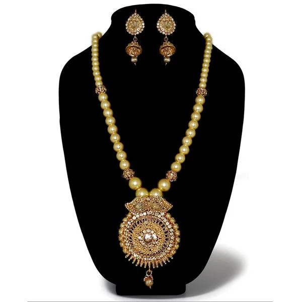 Sparkling Swarovski Necklaces-Kriaa Gold Plated Austrian Stone Pearl Necklace Set